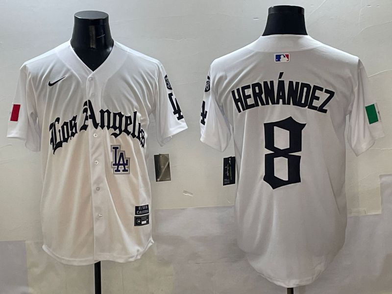 Men Los Angeles Dodgers #8 Hernandez White Five generations Joint Name 2025 Nike MLB Jersey style 11->los angeles dodgers->MLB Jersey